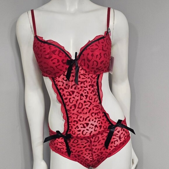 Rene Rofe Wild & Sexy Bodysuit Lingerie Leopard Print - Picture 1 of 6